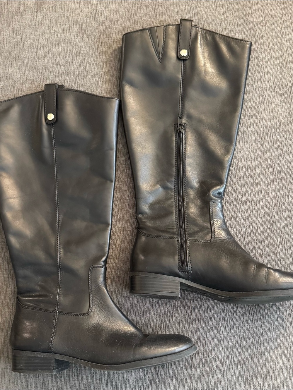 INC International Concepts Fawne Black Leather Knee-High Riding Boots Wide Calf